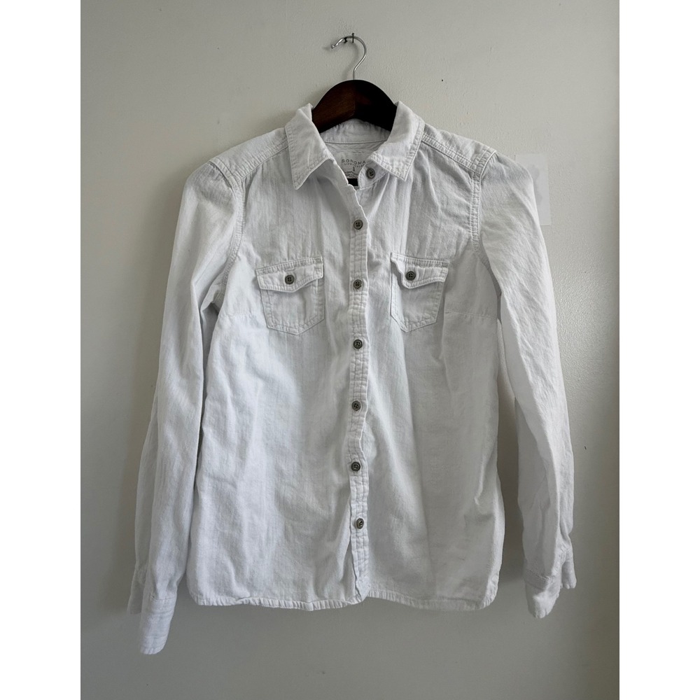 Sonoma Life Style Womens White Cotton Button Down Long Sleeve Shirt Small